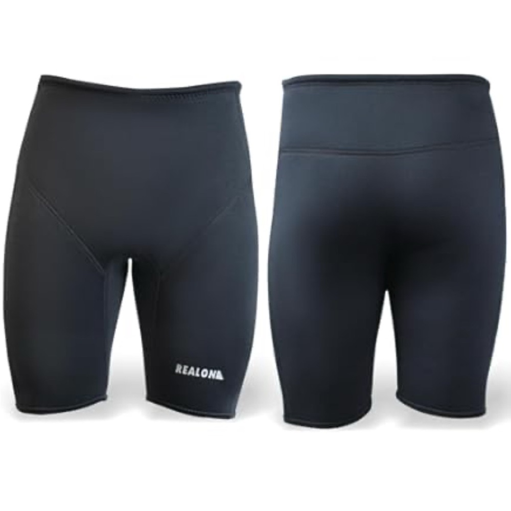 Realon Black Neoprene 3mm Wet Suit Shorts. Unisex sizing. Water sports, fitness